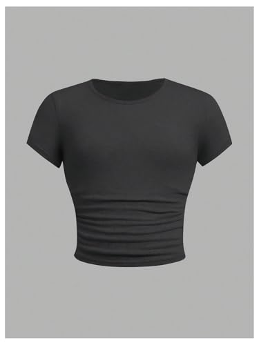 Image of SOLY HUX Girl's Basic Crop Top Set Crew Neck Short Sleeve T-Shirts 3 Packs Casual Summer Fitted Tees