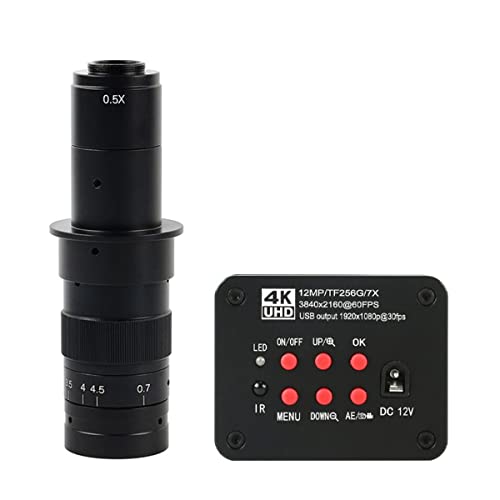 Microscope 12MP 4K 1080P USB Industrial TF Video Video Microscope Camera, 180X 300X 200X 500X Mount Lens(with 180x)