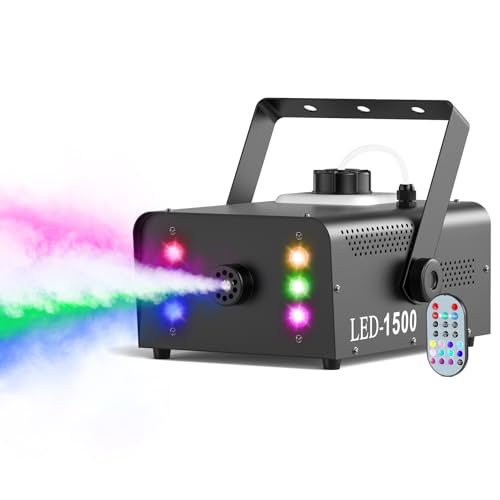 Máquina de humo para niebla de 1500 W con 6 luces LED coloridas para uso interior y exterior, 6000 CFM con control remoto inalámbrico para efectos en bodas, navidad, escenarios, DJ, discotecas y fiestas miniatura 1