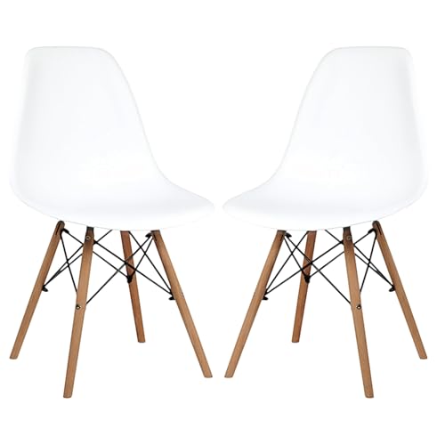 Samborella Pack 2 sillas de Comedor Estilo nórdico, Asiento de plástico y Patas de Madera de Haya, diseño Moderno para Cocina y salón, variaciones de Color (Blanco)