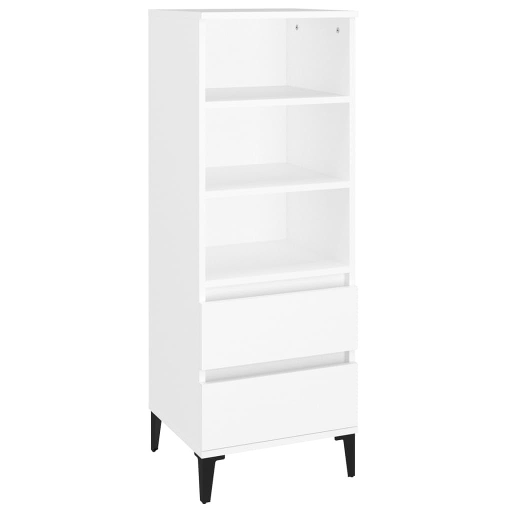 vidaXL White Highboard - 2 Drawers, 3 Shelves - Wood and Metal