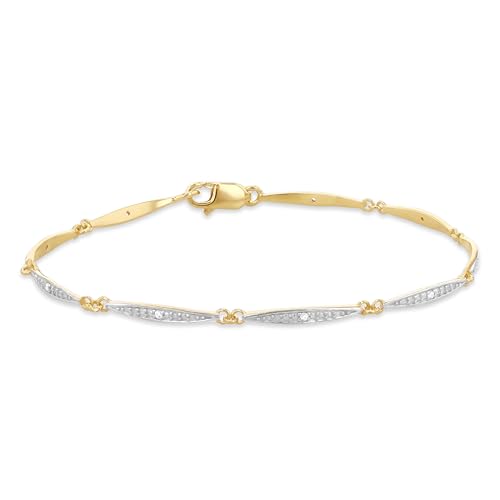 Bracelet femme argent sterling plaqué or avec barre de diamants synthétiques 0,04 ct 19 cm