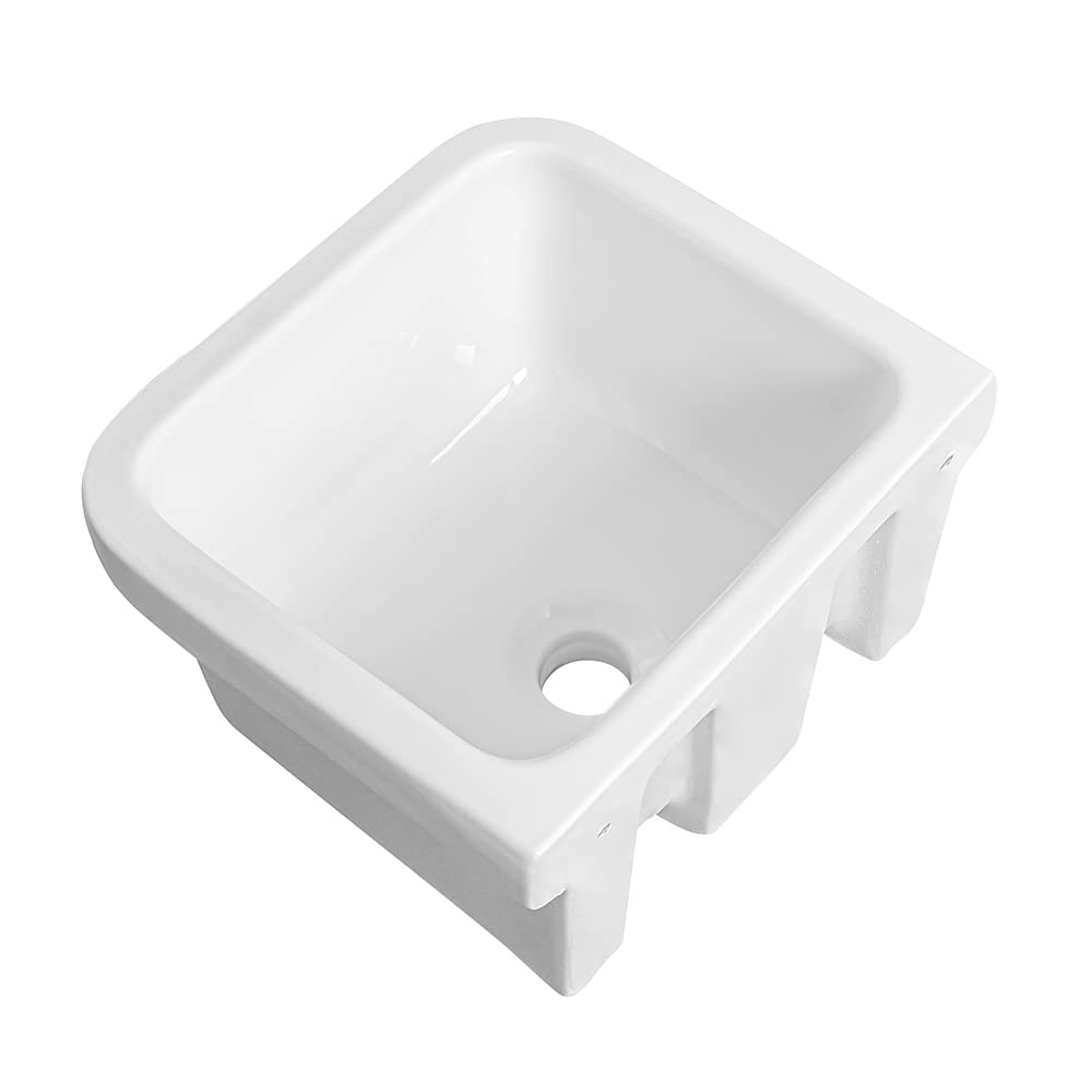 Pilozzo lavatoio da parete 46x38 cm, in ceramica bianca lucida resistente agli acidi, ideale per ambienti esterni ed interni (46 x 38 x 24 cm)