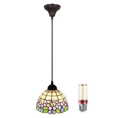 Uziqueif Pendant Light, Pendant Ceiling Light 8", Tiffany Style Hanging Ceiling Lights, Glass Lampshade, LED Kitchen Island Lights, vintage chandelier for Dining Room, Living Room, Height Adjustable,B Uziqueif Pendant Light, Pendant Ceiling Light 8", Tiffany Style Hanging Ceiling Lights, Glass Lampshade, LED Kitchen Island Lights, vintage chandelier for Dining Room, Living Room, Height Adjustable,B