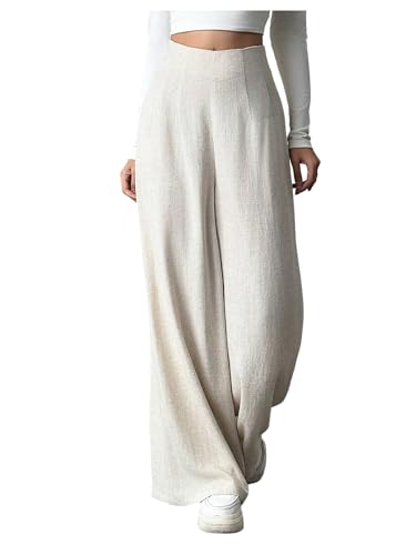 MakeMeChic Women's Summer Linen Pants Vacation High Waisted Wide Leg Palazzo Trousers