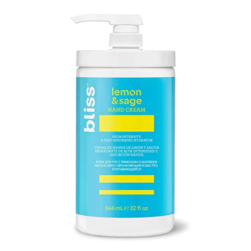 Bliss Lemon & Sage Hand Cream | High-Intensity & Fast-Absorbing Hand Lotion & Cuticle Cream | Non-Greasy Shea Butter Formula Absorbs Instantly | Clean | Cruelty-Free | Paraben Free | Vegan | 32 fl oz