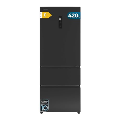 Cecotec Réfrigérateur Porte Française Total No Frost Bolero CoolMarket FD 420 Dark E, Extra Capacité Max 420L, Hauteur 186 cm et 70 cm Largeur, Compresseur...