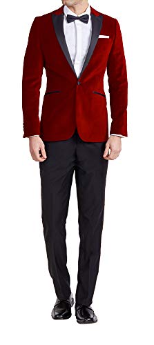 HOTK Hommes Costumes de Velours Formels de Revers de Pointe de 2 pièces sur Mesure Smokings de marié Slim Fit Cover