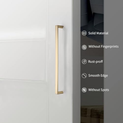 Image of 6 Pack 8-13 /16 Inch Brushed Gold Cabinet Pulls, Kitchen Hardware | Heavy-Duty Solid Zinc, Screws Included, Easy to Install, Sturdy, Solid tactile feel, Modern, Pulls for Drawers Dressers