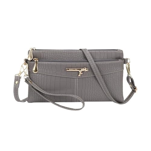 Bolsa feminina de poliuretano multifuncional estilo lazer longa (cinza), Cinza, Clássico