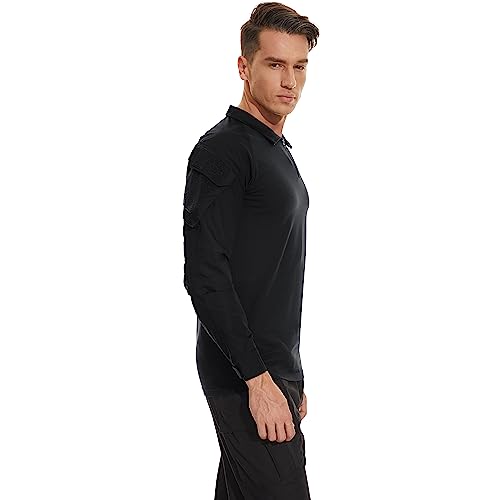 Tacvasen FEDLT-14-BLACK-XXL Mens Tactical Army Shirt Quarter Zip Long Sleeve Black Tactical Uniform Army Combat Shirt Quick Dry Soft L thumb #2