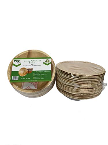 TXV Mart Disposable Palm Leaf Bowls 6 inches 20 Packs, 100% Natural, Biodegradable and Compostable, Heavy Duty, Weddings, Picnics, Holidays