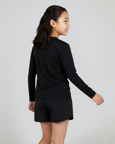 Image of Real Essentials 4 Pack: Girls' Dry-Fit Long Sleeve Crew Neck T-Shirt - Athletic Activewear Soccer Top for Teens Kids Youth
