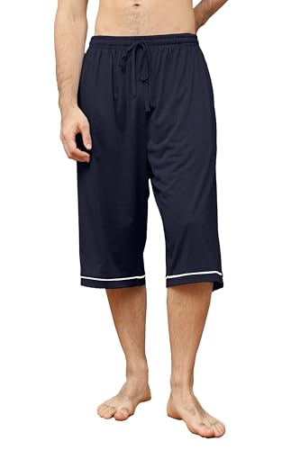 Cromoncent Men's Capri Pajama Pants Comfy Lounge Pj Bottoms Soft Casual Sleep Drawstring Pants with Pockets2