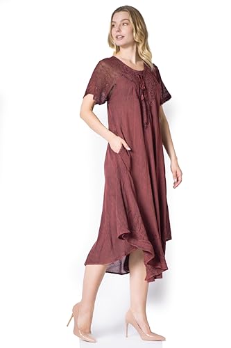 Image of Sakkas Egan Long Embroidered Caftan Dress /Cover Up with Embroidered Cap Sleeves