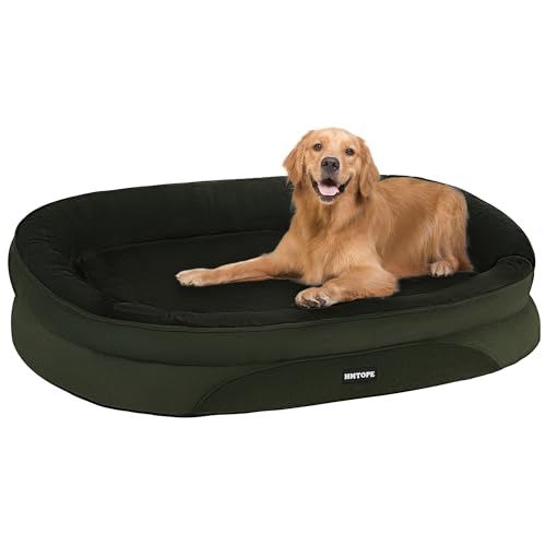 HMTOPE Cama ortopédica para cães, sofá para cães, almofada cervical de quatro lados, base antiderrapante, cesta para cães, removível e lavável, cães médios e grandes, 106 x 79 x 17 cm, verde
