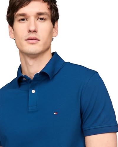 Image of Tommy Hilfiger Men's Short Sleeve Polo Shirts in Slim Fit with Stretch and Organic Pique Cotton