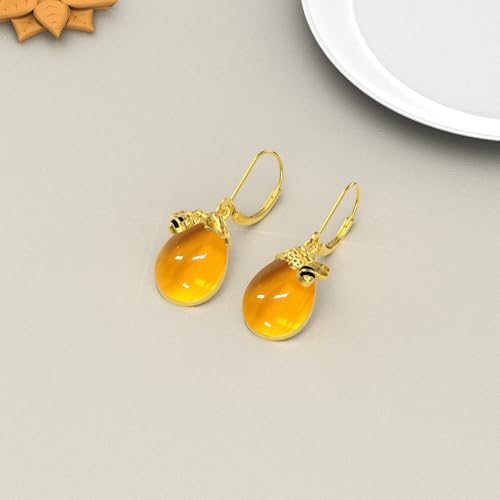 Image of TIGER RIDER Bee /Butterfly /Scorpion /Cactus /Leaf /Beetle 925 Sterling Silver French Clasp Leverback Earrings Amber /Crystal /Citrine /Moonstone /Obsidian /Jade /Rose quartz Pendant Jewelry Gift for Women