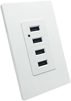 USB Charging Wall Outlet - LASOCKETS 4 USB Ports 4.2A 5V DC Smart High Speed Charger, White USB Receptacle with LED Light, 4.2 Amp 5 Volt USB Socket with 2 Free Wall Plates, UL Listed