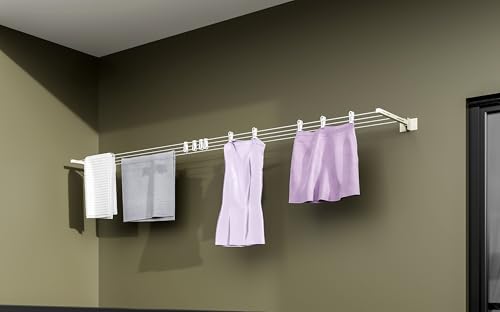 Image of BonKaso Powder Coated Metal Cloth Drying Stand Foldable for Wall Mounted /Cloth Drying Rack /Clothes Hanger for Home Or Balcony with 40 Feet Rope and Fasteners Set (37.5D x 6.5W x 6.5H cm)