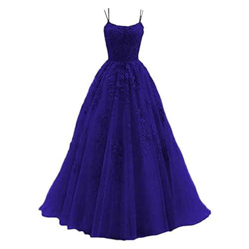 Cocktailkleid Damen Ballkleid aus Tüll mit Spaghettiträgern Lange Spitzenapplikationen Ballkleider A Linie formelle Party Abendkleider Ballkleider...