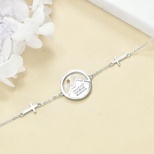 Image of AOBOCO Mustard Seed Bracelet 925 Sterling Silver Cross Bracelets Christian Faith Jewelry Gift for Women