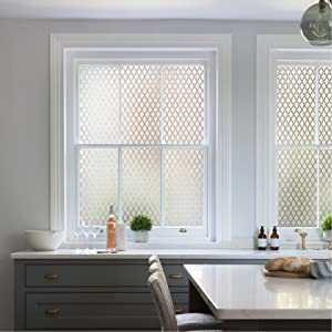 LIVECOOL Window Privacy Film, Decorative Stained Glass Window Film, Frosted Window Tinting Film for Home, House Door Glass(Criss Cross Brick 24 X72 Inch)