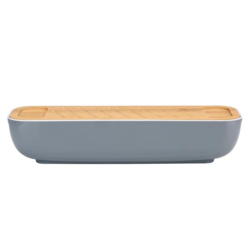 Miniatura 4 de Alpina Panera Con Tapa De Bambú Tabla De Cortar, Asas, 40 X 12,2 X 8,5 Cm, Color Gris