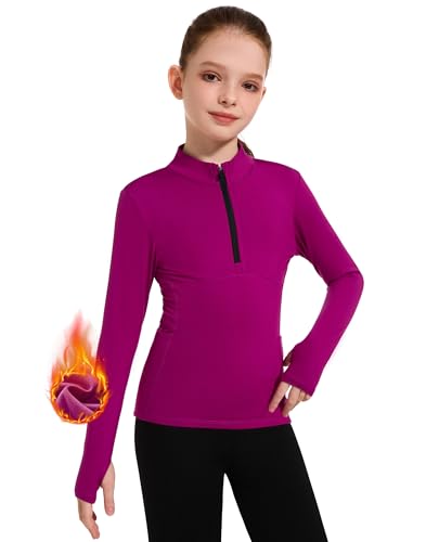 M MOTEEPI Fleece Girls Long Sleeve Shirts Quarter Zip Pullover Equestrian Girls Fall Winter Jackets