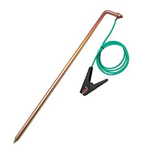 18" Portable Ground Rod L-shaped Galvanized Steel Grounding Pin with 4ft UL Listed Grounding Wire & Crocodile Clip for Electric Fences,Generator Antennas,Satellite Dishes