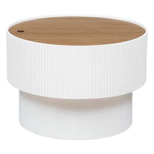 Atmosphera - Table Basse Coffre Enola - Blanc et Bois - D 55 x H 38 cm - Rangement Intégré, Style Scandi - pour Salon, Chambre, Bout de Canapé