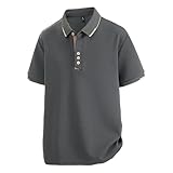 Mens Active Polo Shirt Short Sleeve T-Shirt Lightweight Casual Summer Button Up Tops Daily Stylish Collared Tshirts Dark Gray