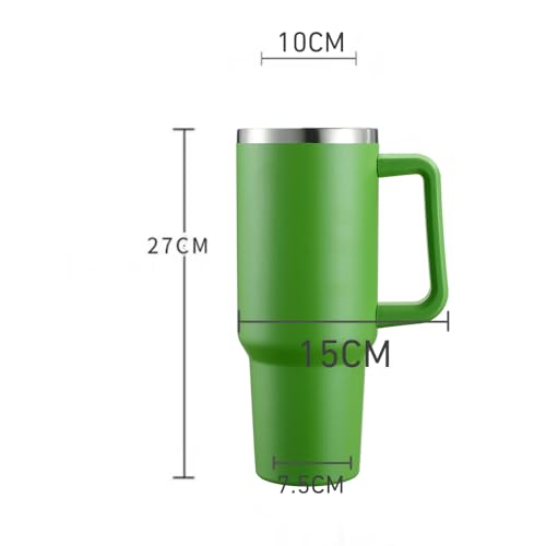 REVGOZU 40 Oz Tumbler with Handle Straw Lid Insulated Stainless Steel Vacuum Reusable Coffee Cup Holder Friendly Keep Drinks Cold Gifts for Lover Women Men Car Gym Travel (Green) — view 3