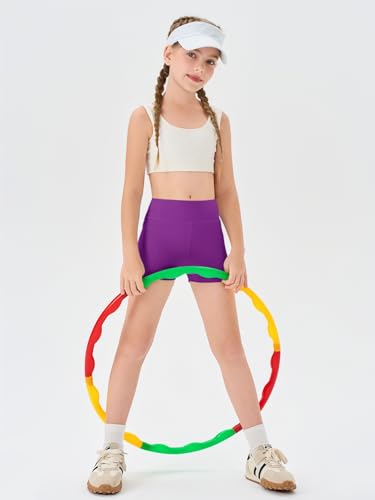 Image of Haloumoning Girls Athletic Shorts Kids High Waisted Yoga Dance Biker Shorts Comfy Gymnastics Shorts 5-14Y