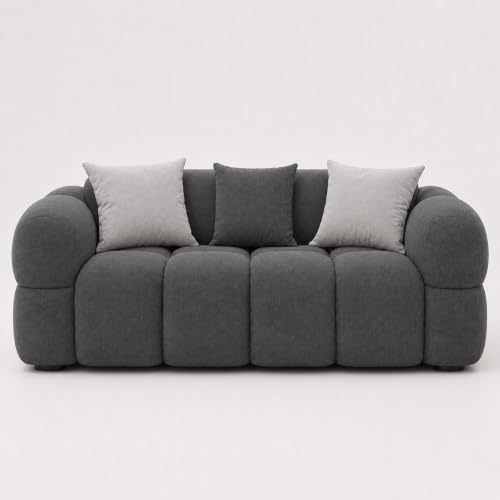 Image of FURNY Luxury Nimbus 2 Seater Bubble Cloud Sofa Set for Living Room | Boston Fabric Upholstered | Modern Cushioned Comfortable Couch for Home Office & Drawing Room | Ash Grey