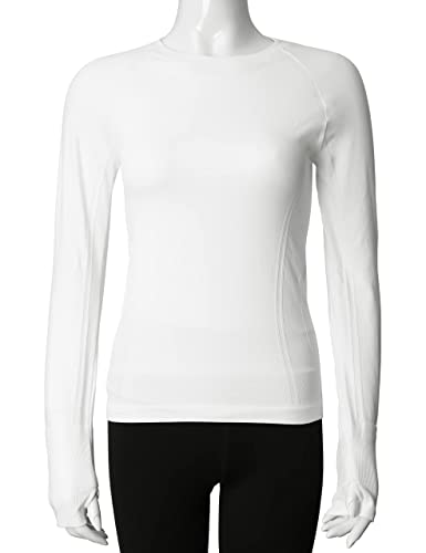 Mathcat Seamless Workout Shirts For Women Long Sleeve Yoga Tops Sports Running Shirt Breathable Athletic Top Slim Fit (S, White) #TOP5