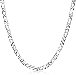 Roheafer Silver Figaro Chain Men 3.5mm 5mm Stainless Steel Figaro Chain Necklace 18K Real Gold Plated Silver Chain for Women Hip Hop Jewelry for Men Women 16/18/20/22/24/26/30 Inches