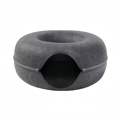 ペットハウス 猫 グッズ 猫用品 ドーナツ型キャットハウス キャットハウス 猫 ハウス 猫 猫 トンネル キャットトンネル 猫ドーナツ 猫 ベッド ドーム 取り外し可能 洗える猫用ベッド ファスナー式設計 (50*50*20cm,濃いグレー)