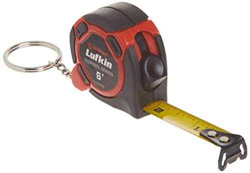 Crescent Lufkin 1/2' x 6' Mini Hi-Viz Orange Yellow Clad Keychain Tape Measure - Branded Tray Pack , Black - CS8506MP