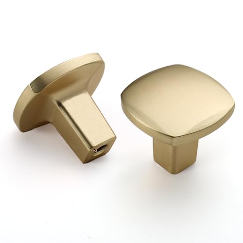 Image of 10 Pack 1 Inch Square Brushed Gold Cabinet Knobs for Cabinets & Dressers