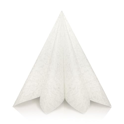 GRUBly® Servietten HOCHZEIT in Weiß, 40 x 40 cm, 1/4 Falz, 50 Stück – elegante Airlaid-Servietten mit Ton-in-Ton Ornamentdesign – stilvolle Tischdeko für Hochzeit & Festlichkeiten