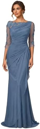 Mermaid Lace Mother of The Bride Dresses for Women 3/4 Sleeve Ruf...