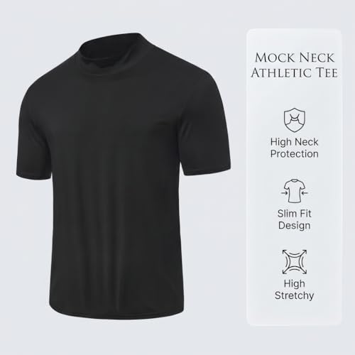 X-Thud T-Shirt de Compression à Col Montant et Manches Courtes Extensible pour Homme, Noir, Taille S – vue 3