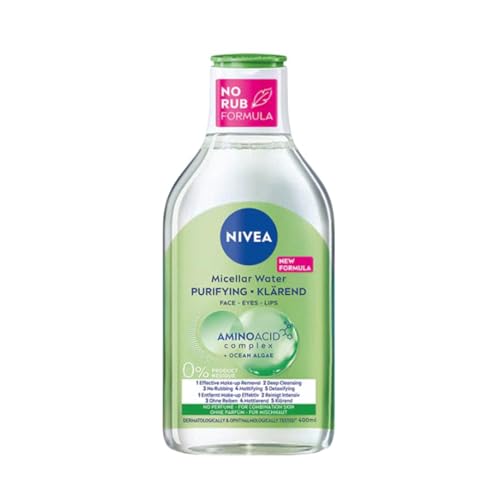 Micellar water, Nivea, 400 ml, Suitable for combination skin, fragrance-free, Multifunctional formula: effectively removes make-up, cleanses deeply without rubbing, mattifies and detoxifies, Pack of 1