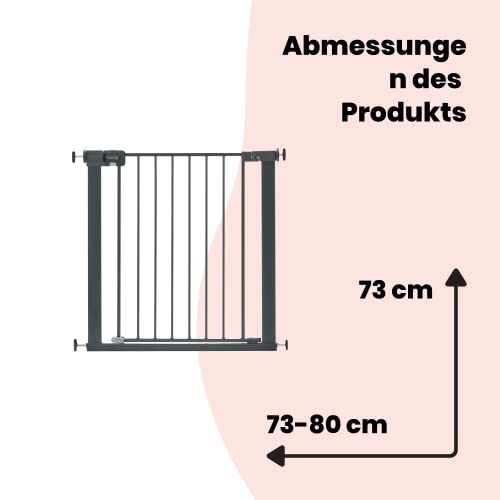 Safety 1st Easy Close Metal Gate, Treppenschutzgitter ohne Bohren, 73–80 cm (bis 108 cm erweiterbar), leicht schließbares Türschutzgitter, mit 1 Hand öffnen, kein Bohren, Zweifachsicherung, Dark Grey