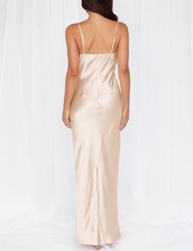 Image of Formal Satin Silk Spaghetti Strap Maxi Dresses for Women Wedding Guest
