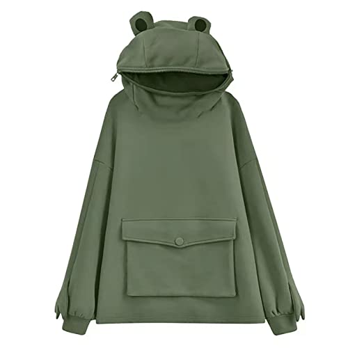 Zopmopae Sudadera con Capucha de Rana para Mujer Sudadera con Capucha de Manga Larga con Cremallera y Boca con Bolsillo Cover