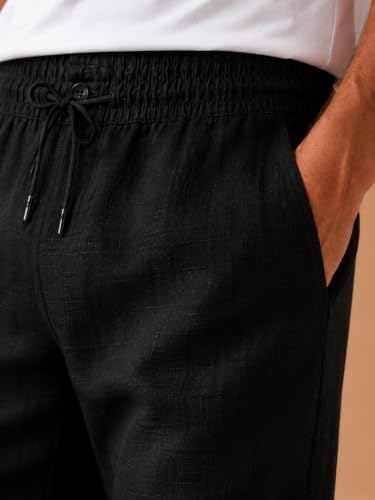 Comforts Men's Linen Pants, Gray, Elastic Waistband Ash Black - Image 4