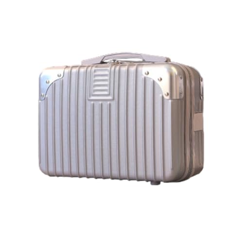 Lamantt 小型ポータブルメイクアップハンドバッグ ミニスーツケース 旅行用収納バッグ 14インチ収納ボックス 大容量 レトロスタイル 防水 軽量 かわいい ビジネス旅行や機内持ち込みに最適 (シルバーグレーの金属コーナー)
