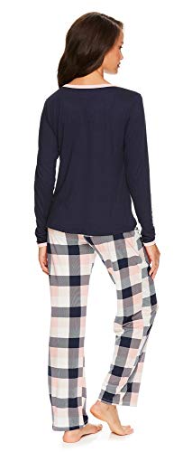 U.S. Polo Assn. Womens Casual Long Sleeve Shirt and Pajama Pants Sleep Sleepwear Set Dark Navy X-Large